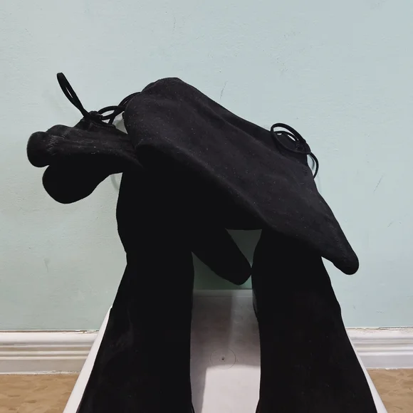 NEW STUART WEITZMAN Blaire City Black Suede Leather OTK Tie Block Heel Boots 9.5 - Picture 9 of 13